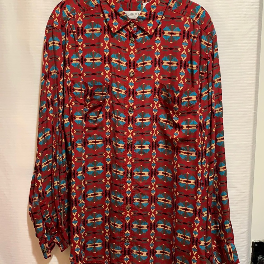 VTG ELIZABETH SHIRT SZ 16 AZTEC/SOUTHWEST PRINT